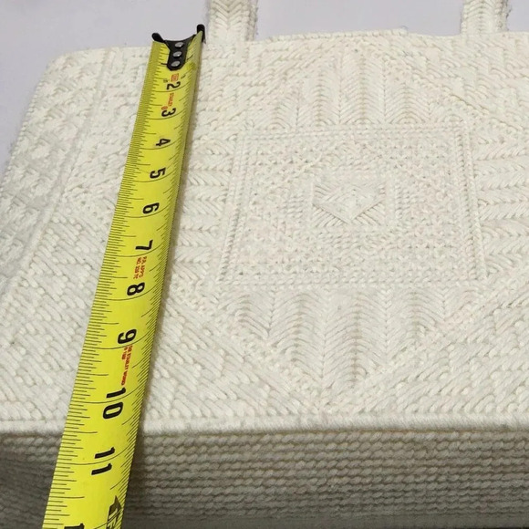 Vintage Needlepoint Plastic Canvas Tote Bag Ivory - Picture 10 of 10